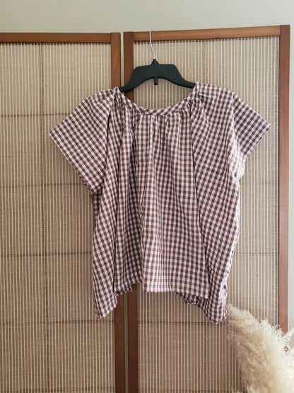 Sleeveless Brown Check Photinia Top (Zero Waste)